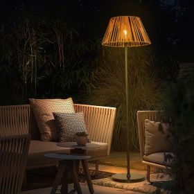 Outdoor Rattan Solar Powered Floor Lamp IP65 Waterproof LED Light for Garden Yard Terrance Patio