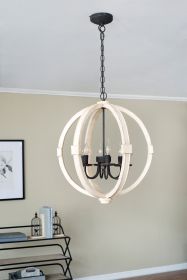 6 - Light Wood Chandelier, Hanging Light Fixture with Adjustable Chain for Kitchen Dining Room Foyer Entryway, Bulb Not Included