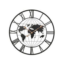 36 Inch Large Black Metal Wall Clock, Modern Silent World Map Wall Clock with Gold Pointers, Decorative for Living Room, Entryway, Dinning Room