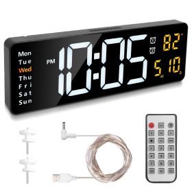 15.7in LED Digital Wall Clock with Remote Control 10 Level Brightness 3 Alarm Settings 12/24Hr Format Timing Countdown Temperature Calendar Display De