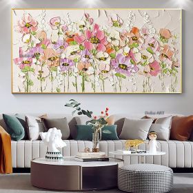 Handmade Abstract Blossom Pink Flower Oil Painting on Canvas;  Large Original Modern Textured Floral Scenery Painting Boho Wall Art Living Room Home D (size: 40x80cm)