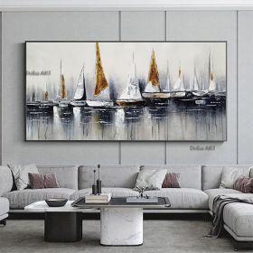 Handmade Hand Painted Wall Art On Canvas Abstract Horizontal Abstract Ocean Sailboat Landscape Modern Home Living Room hallway bedroom luxurious decor (size: 90x120cm)