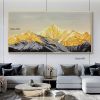 Handmade Original Golden Mountain Oil Painting Abstract Gold Painting Snow Mountain Painting Living Room Decor Winter Snow Scene Living Room hallway b