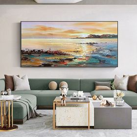 Hand Oil Painting Canvas Wall Art Decoration Abstract Seascape Painting Colorful Seaside Sunset for Home Living Room hallway bedroom luxurious decorat (size: 150x220cm)