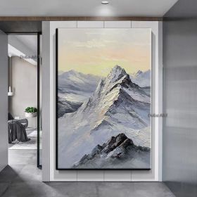 Hand-painted oil painting european-style elegant hanging painting sunrise snow mountain decorative painting fantasy vertical murals large fresh knife (size: 100x150cm)