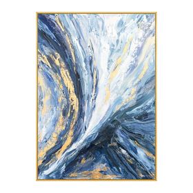 Modern Wall Art Pictures 100% hand painted Gold Foil Blue Canvas Oil Painting Wall Pictures For Living Room Decor Abstract Art No Frame (size: 90x120cm)