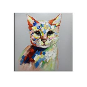 Modern Children Room Decoration Lovely Pet Cat Picture Art Hand-painted Abstract Oil Painting Animal Canvas Wall Art Pieces (size: 150x150cm)