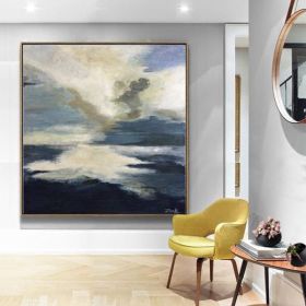 100% Hand Painted Blue Ocean Oil Painting Large Seascape Canvas Modern Art with No frame As A Gift for Living Home Decoration (size: 90x90cm)