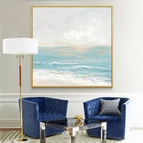 100% Handmade blue sea level Canvas Painting Modern Ocean Seascape Artwork Pictures Thick Oil Wall Art Decoration (size: 80x80cm)