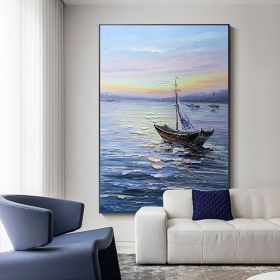 100% Handmade Sea Waves Canvas Painting Modern Ocean Seascape Artwork Pictures Thick Oil Wall Art Decoration For Office (size: 75x150cm)