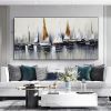 Handmade Hand Painted Wall Art On Canvas Abstract Horizontal Abstract Ocean Sailboat Landscape Modern Home Living Room hallway bedroom luxurious decor