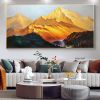 Handmade Gold Mountain Oil Painting on Canvas Original Landscape Painting Winter Snow Scene Murals Custom Painting Home Decor