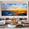 Handmade Hand Painted Wall Art On Canvas Horizontal Panoramic Abstract Modern Landscape Nightfall Sea Sky Home Living Room hallway bedroom luxurious d