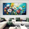 Handmade Oil Painting Canvas Wall Art Decor Original Colorful Blooming Flower painting Abstract Floral Painting for Home Decor